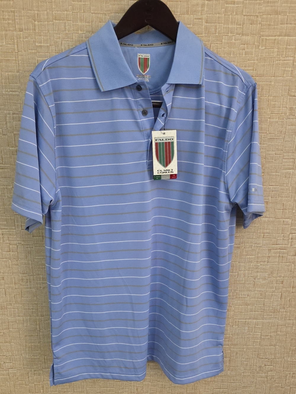 FALDO Men’s Light Lilac Polo with White Stripe Detail $70.00 NWT